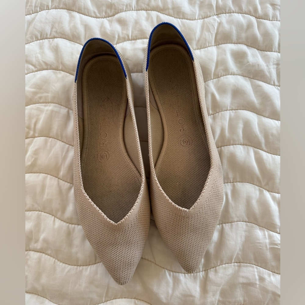 Rothy's Tan Women's Flats with Blue Trim